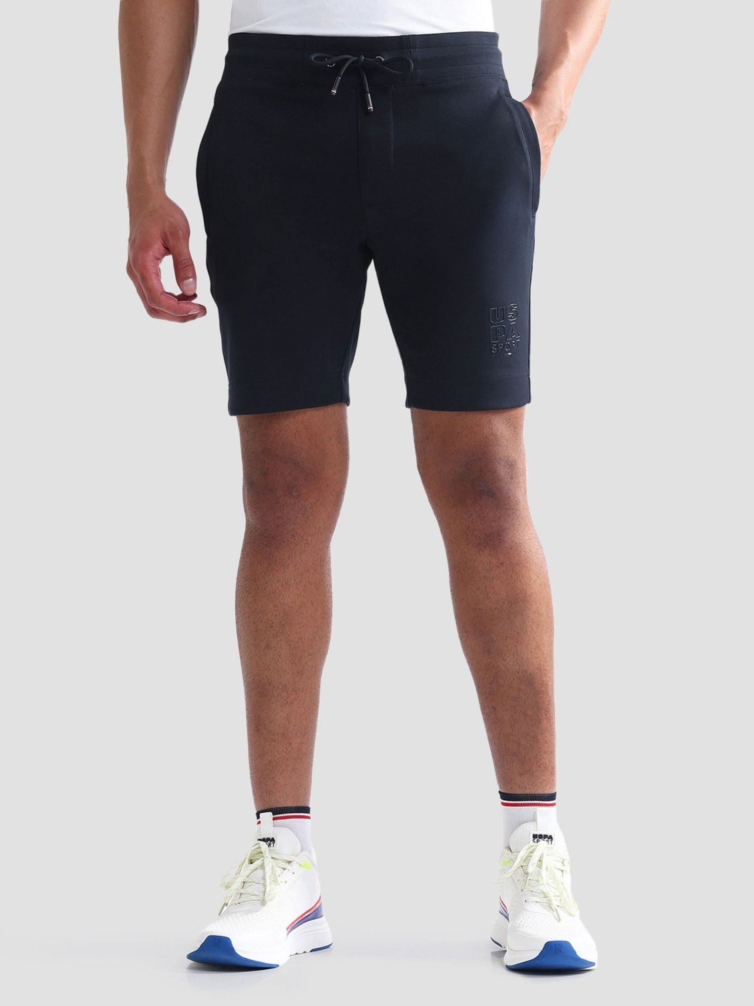 USPA Active Navy Slim Fit Logo Printed Sports Shorts