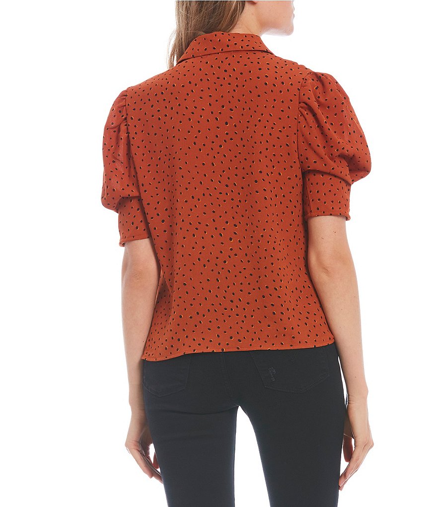 Good Luck Gem Dalmatian Print Button Front Short Sleeve Top