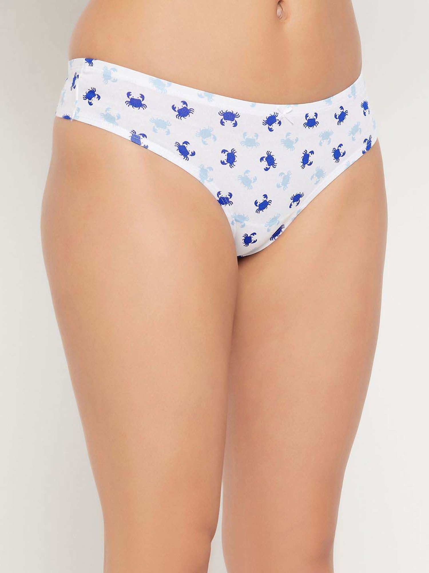 Clovia White & Grey Cotton Printed Hipster Panty - Pack Of 3