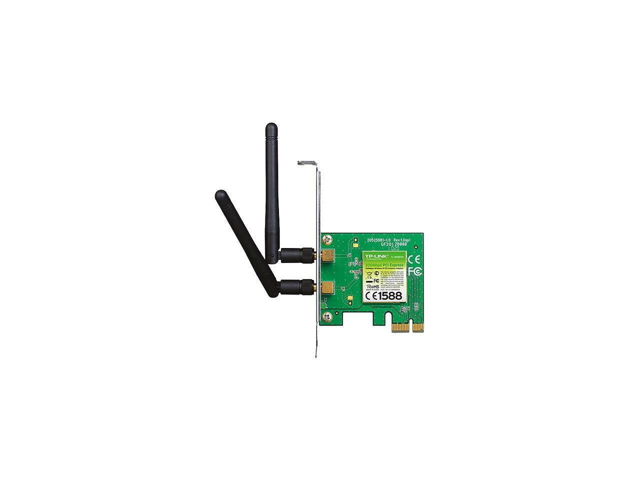 TP-LINK TL-WN881ND Wireless N300 PCI Express Adapter, 300 Mbps, w/ WPS Button, IEEE 802.1b/g/n, 64 / 128-bit WEP, WPA / WPA2, Plug & Play in Windows