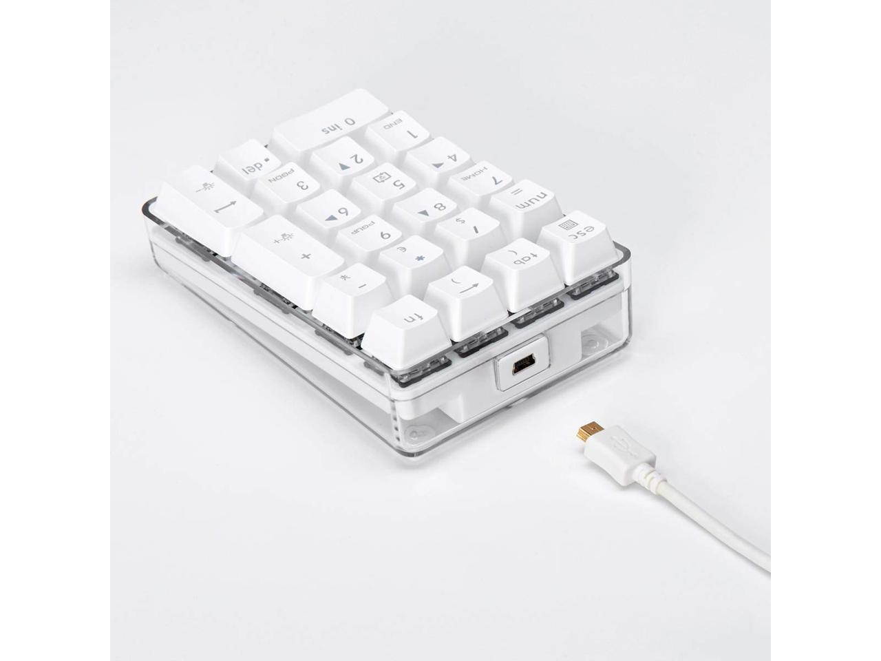 Mechanical Numeric Keypad Cherry MX  White Switch Wired Gaming Keypad Crystal Case White Backlit 21 Keys Mini Numpad Portable Keypad Extended Layout White Magicforce by Qisan