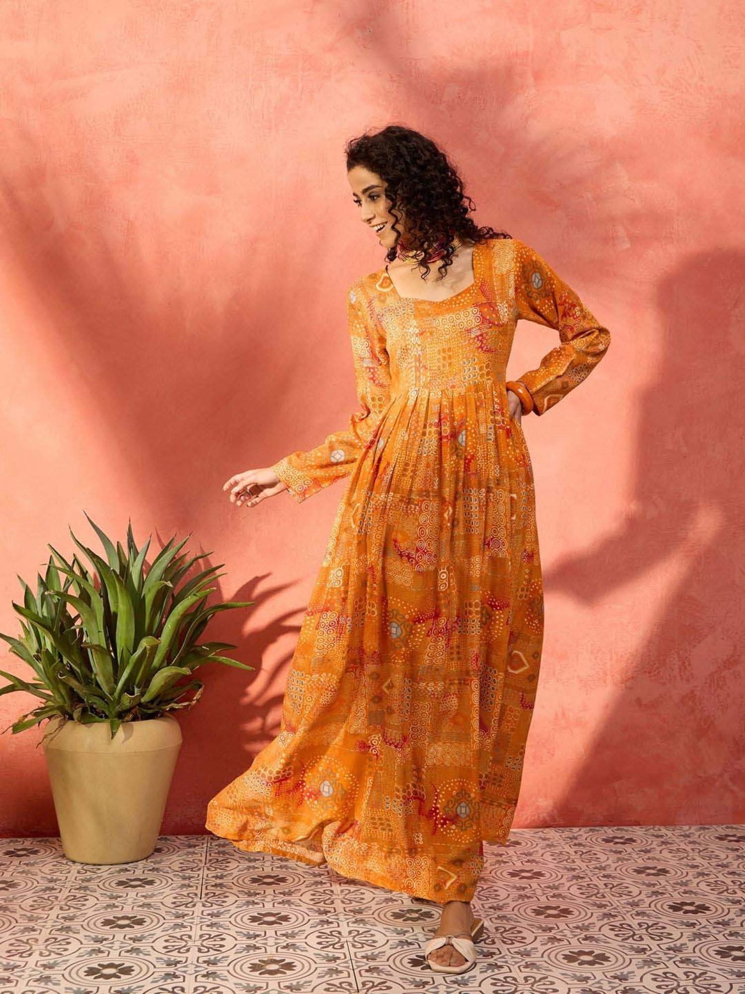 Inweave Orange Printed Maxi Dress