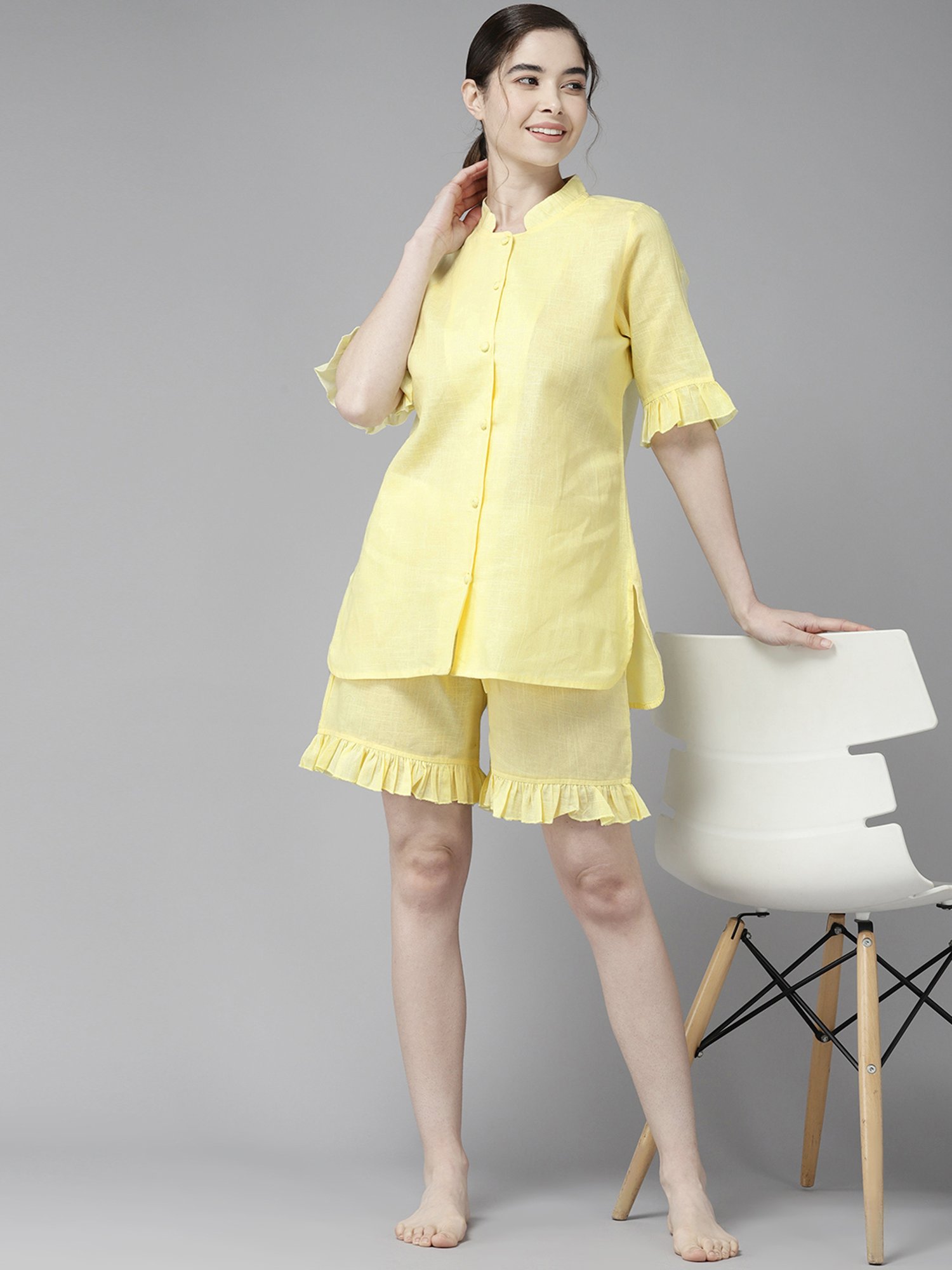 Prakrti Yellow Printed Top Shorts Set