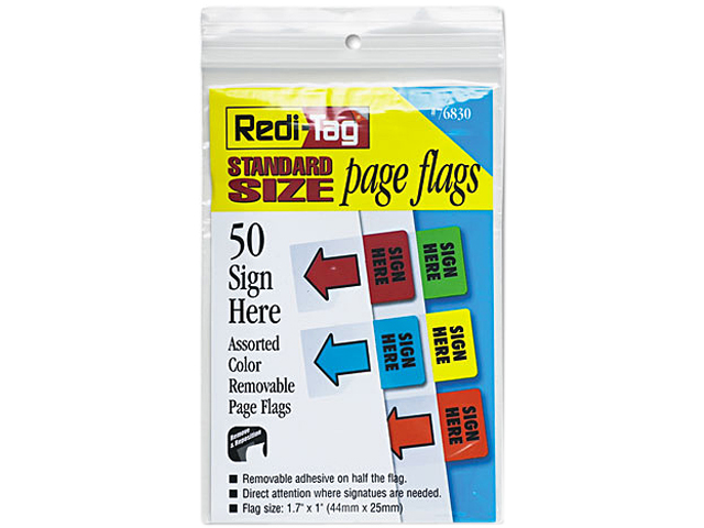Redi-Tag 76830 Removable Page Flags, Green/Yellow/Red/Blue/Orange, 10/Color, 50/Pack
