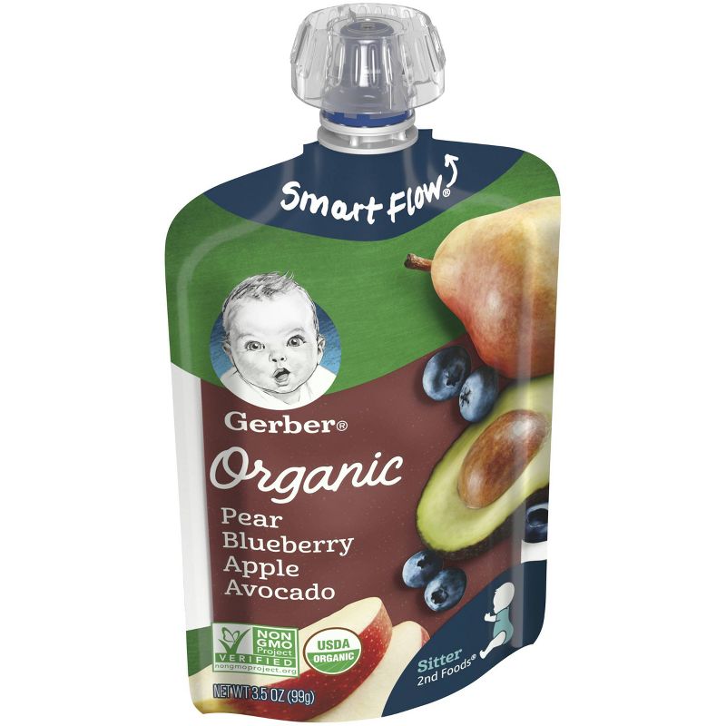 Gerber Sitter 2nd Foods Organic Pear Blueberry Apple Avocado Baby Food Pouch - 3.5oz