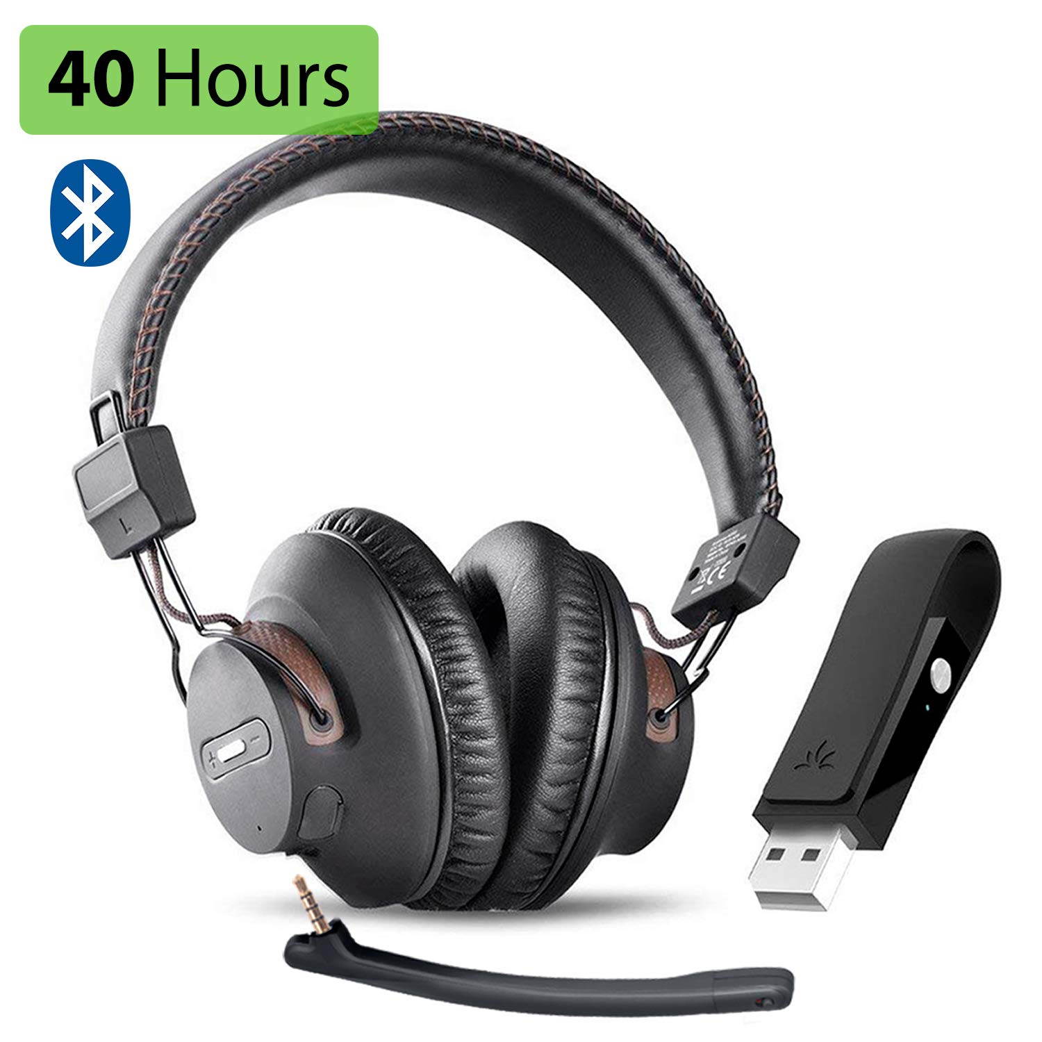 Avantree DG59M Wireless Gaming Headphones Set with Detachable Boom Mic and Bluetooth USB Audio Dongle for PS4, PC, Laptop, Computer, Nintendo Switch, Chat & Music, Easy Mute, No Delay, 40hrs Play Time