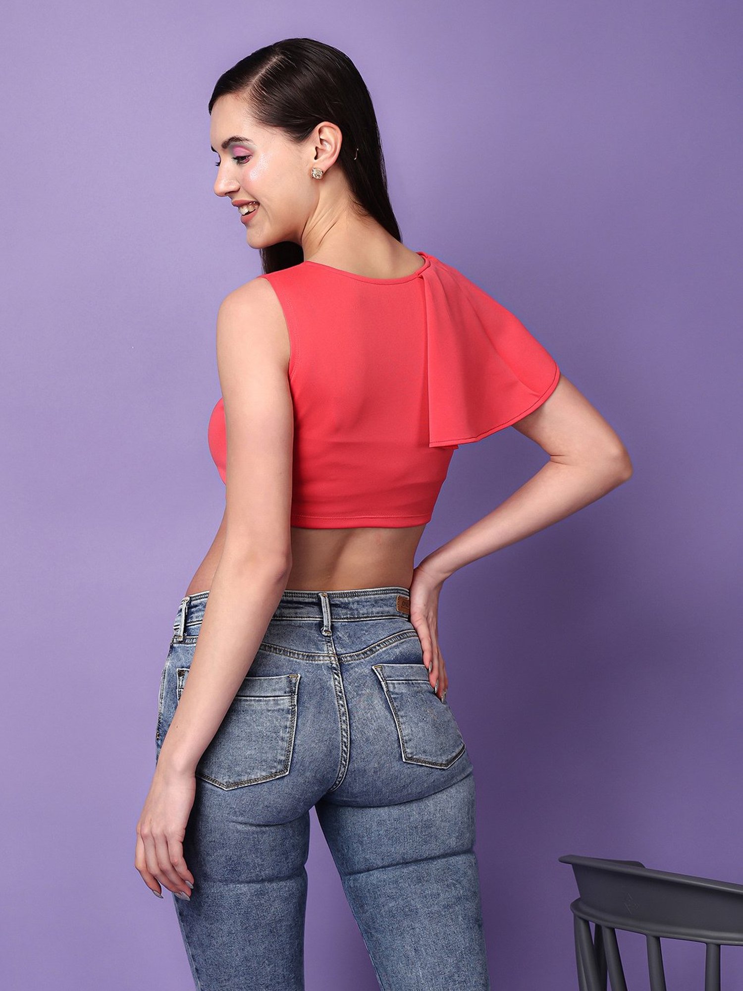 Scorpius Coral Slim Fit Crop Top