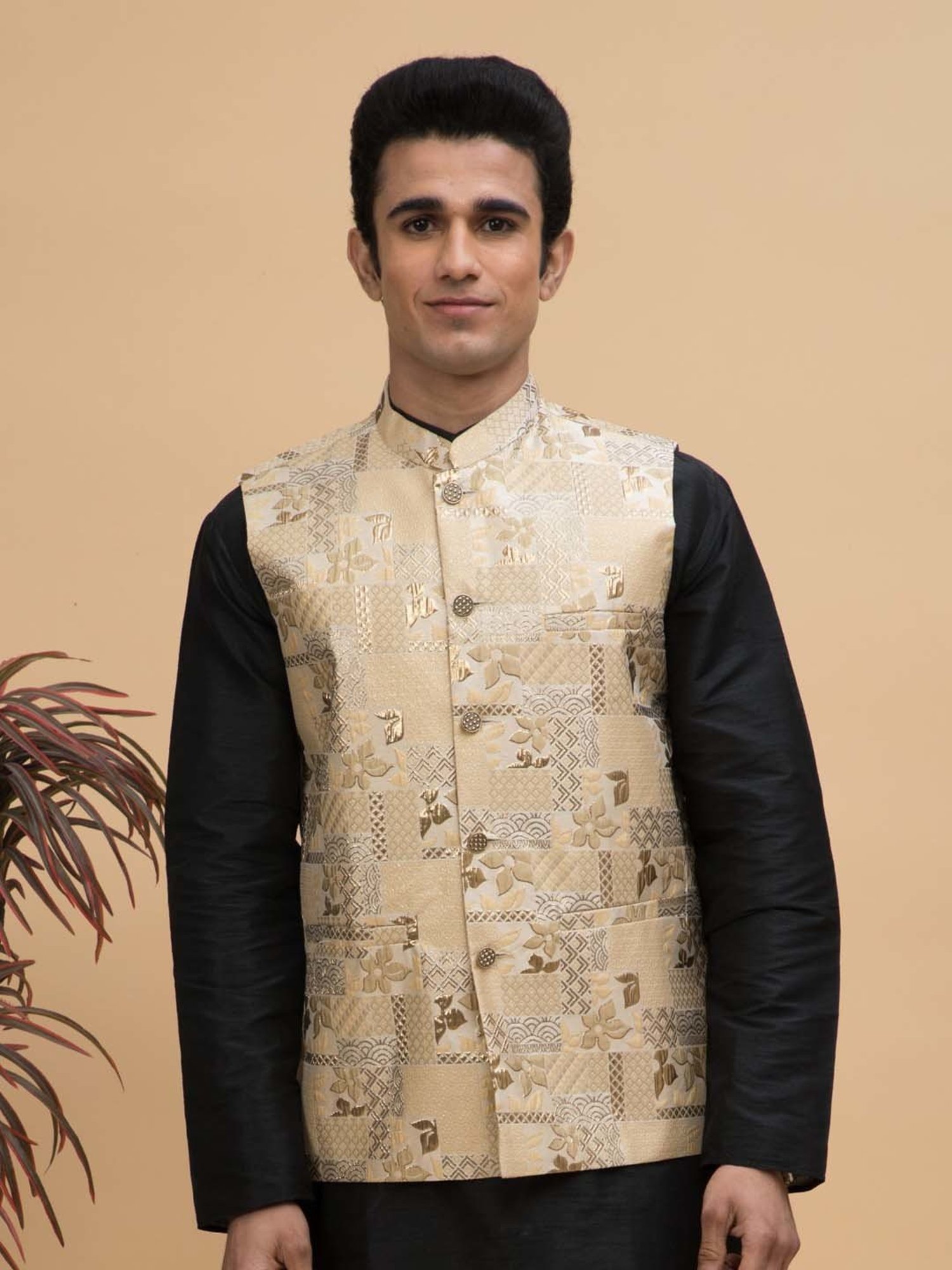 NEUDIS Beige Regular Fit Nehru Jacket