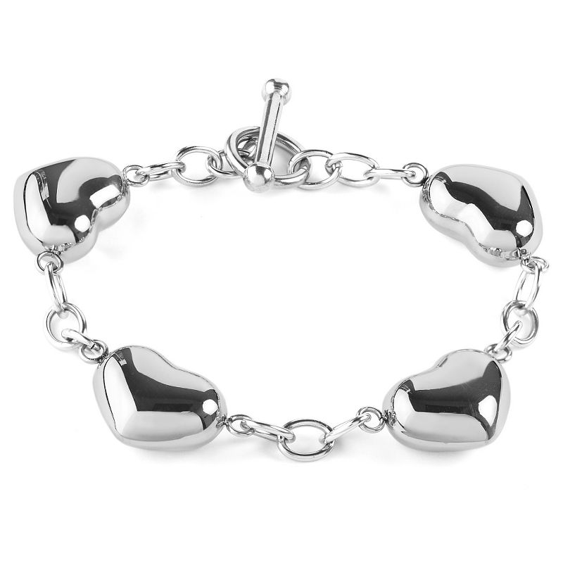 West Coast Jewelry Stainless Steel Puffed Hearts Chain Bracelet