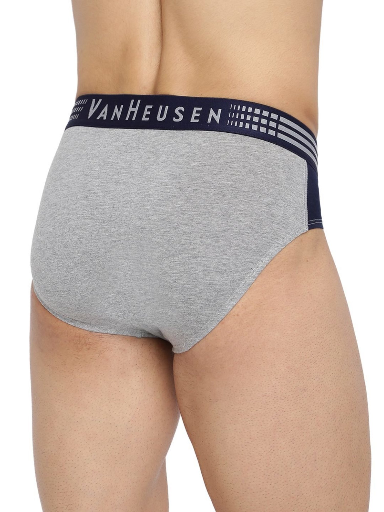 Van Heusen Regular Fit Anti Bacterial Colour Fresh Solid Briefs - Grey Melange W Dark Navy