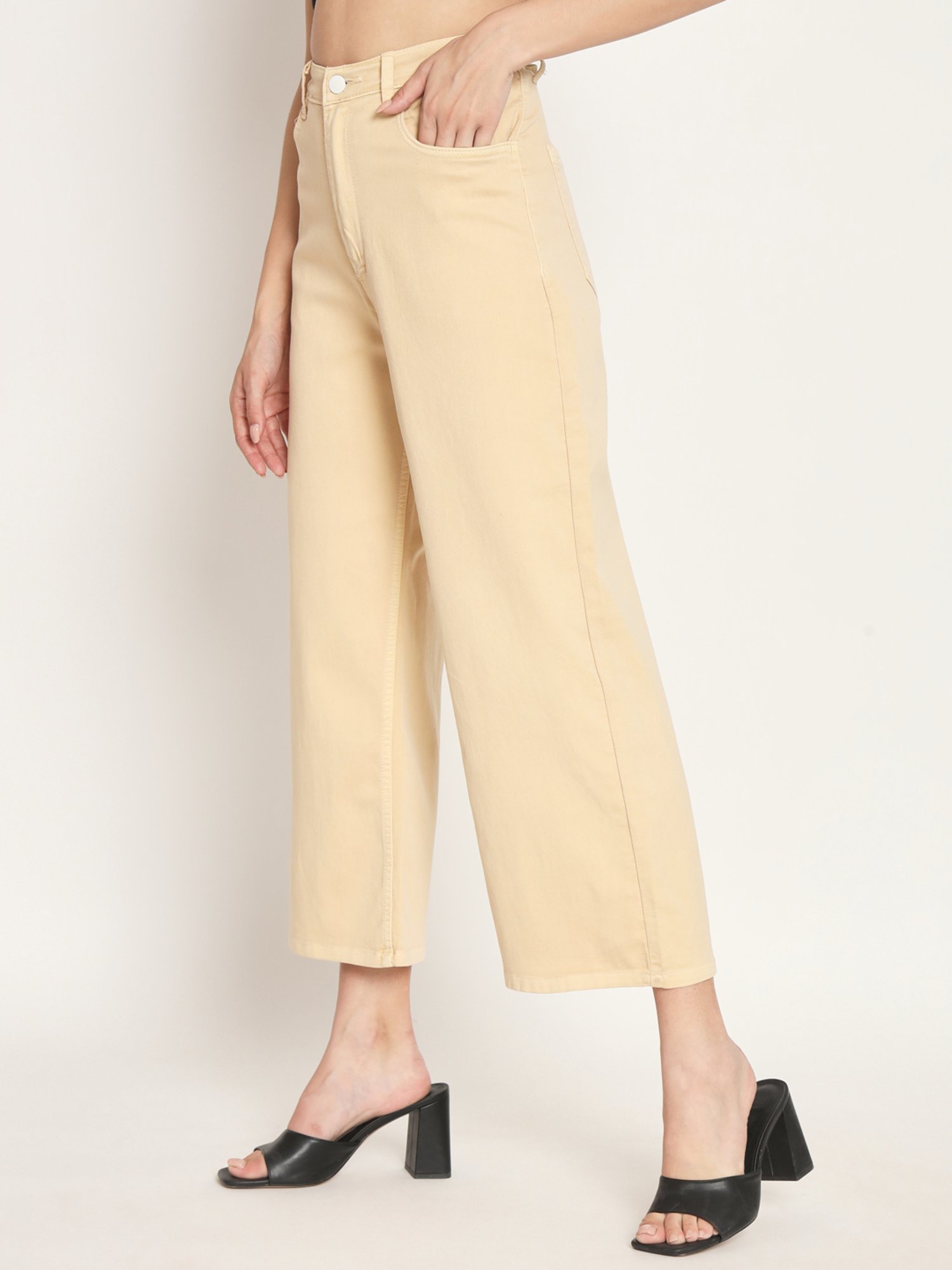 Angelfab Yellow Cotton Relaxed Fit High Rise Jeans