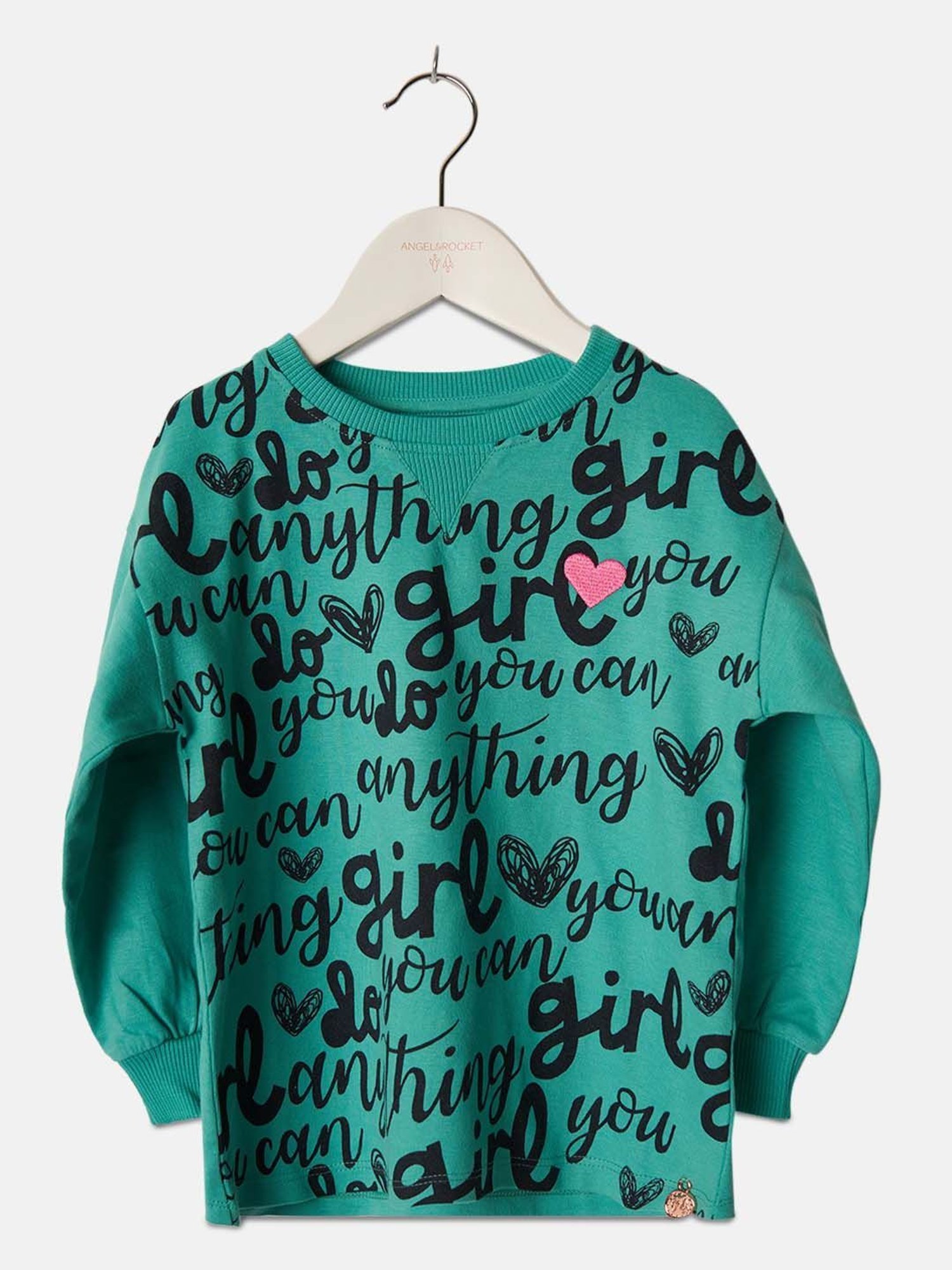 Angel & Rocket Kids Sea Green Printed Full Sleeves Sweatshirt