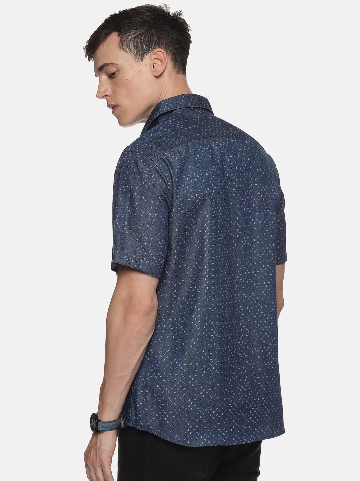Don Vino Navy Slim Fit Printed Shirt