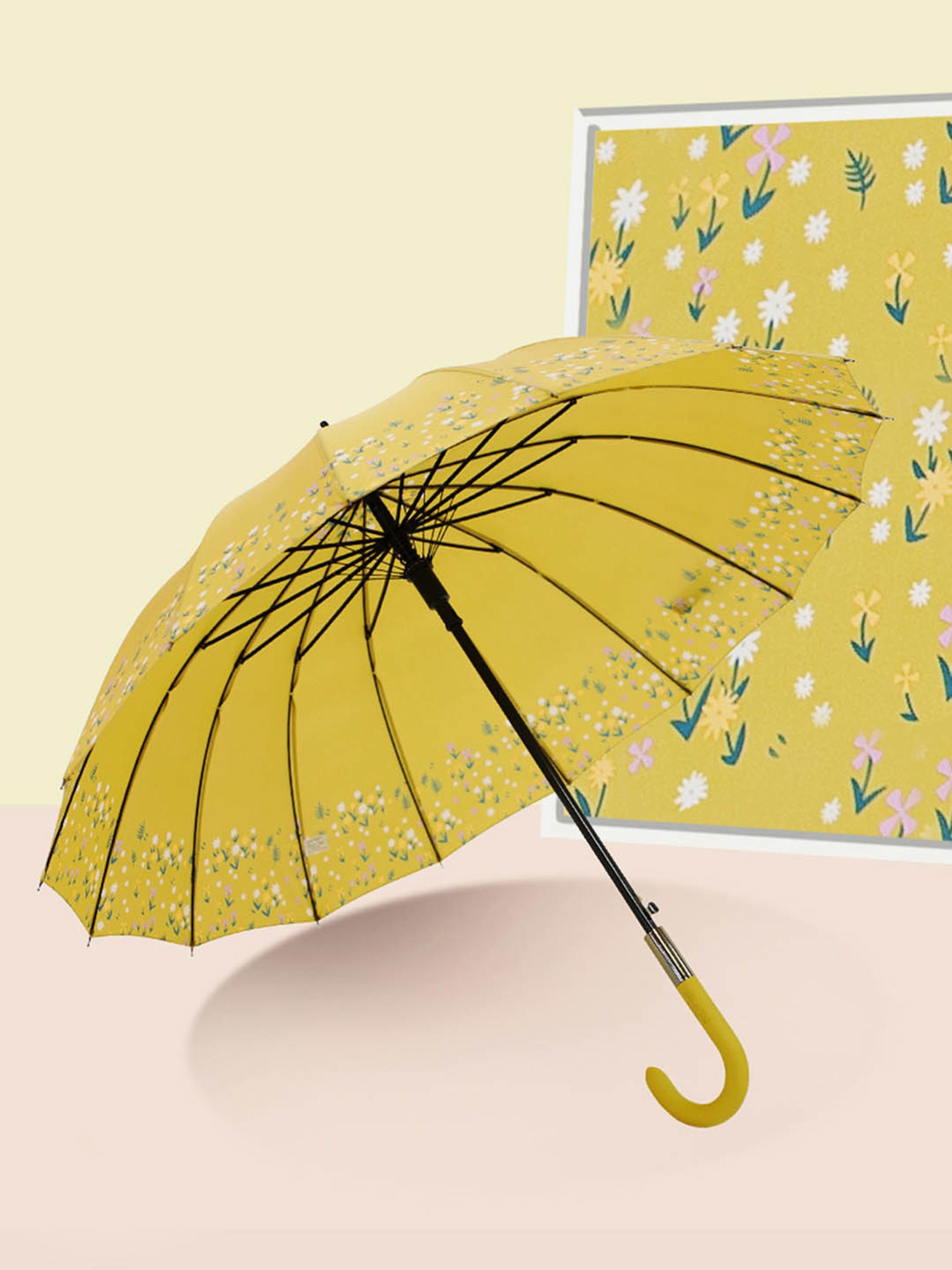 Little Surprise Box Yellow & Black Printed 2 Fold Umbrella