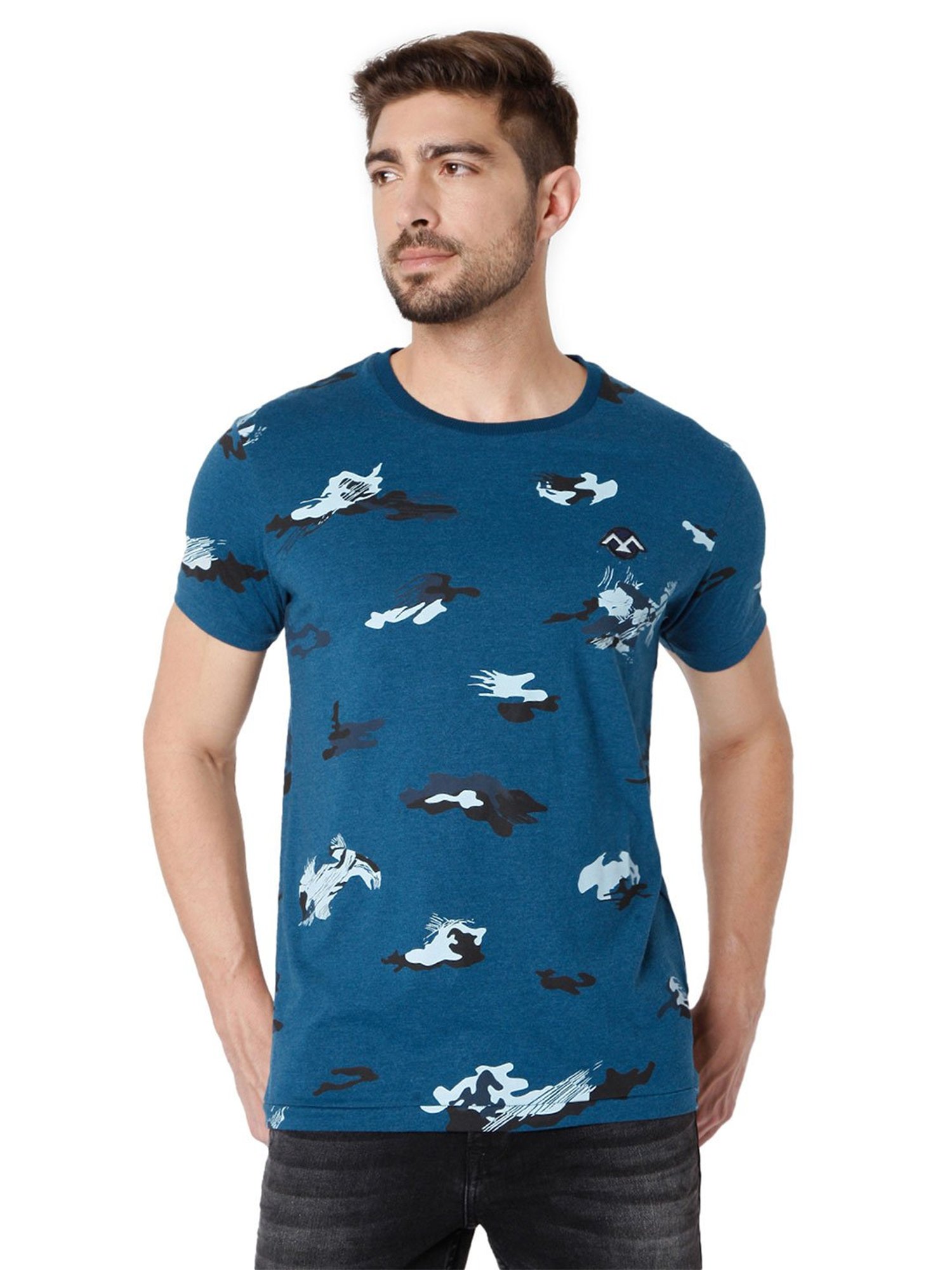 Mufti Blue Printed T-Shirt