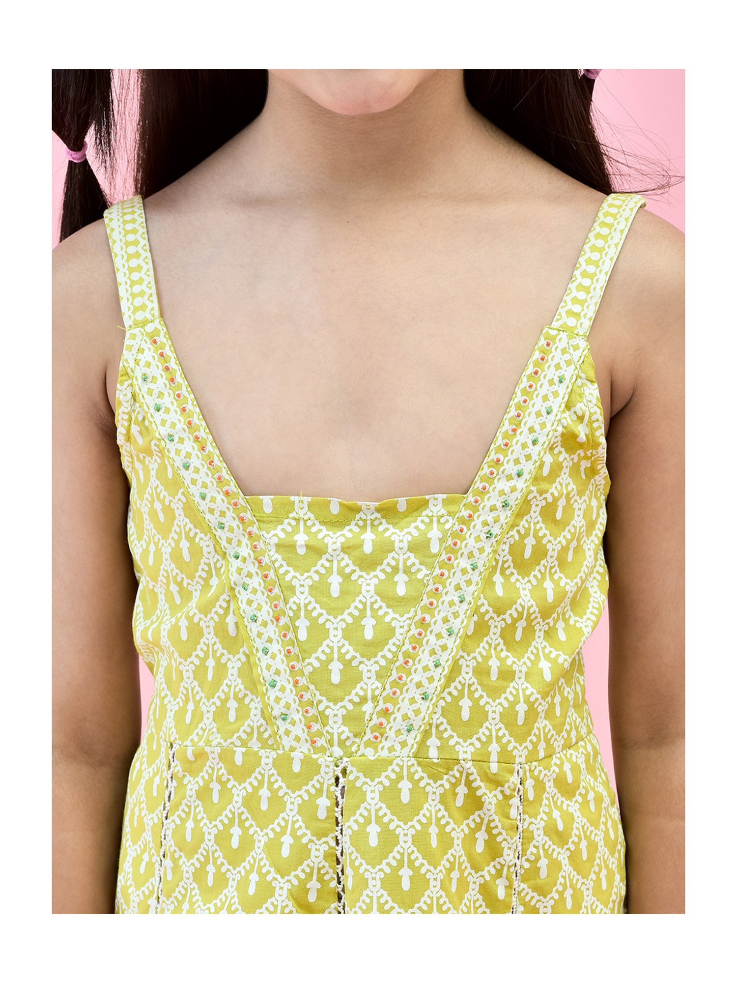 Juniper Girls Green Printed Anarkali Dress