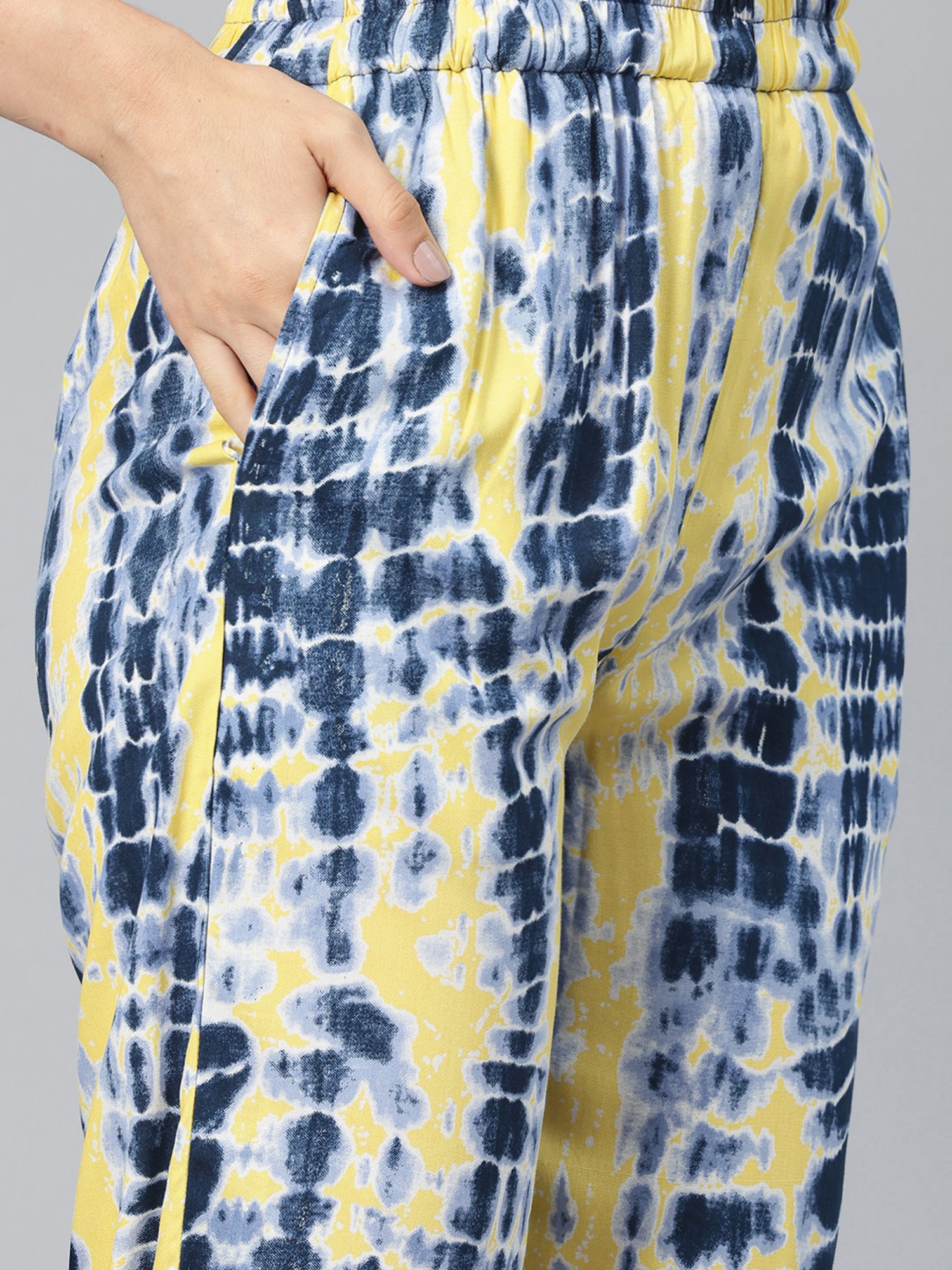 One Femme Blue & Yellow Kurta Pant Set