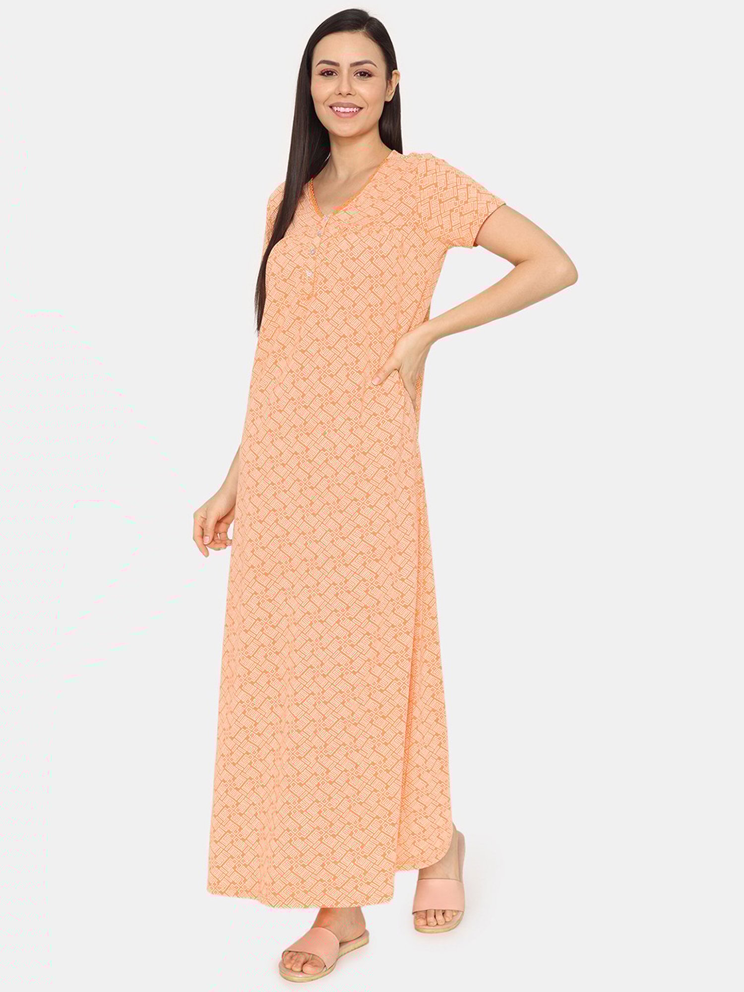 Zivame Orange Printed Nighty