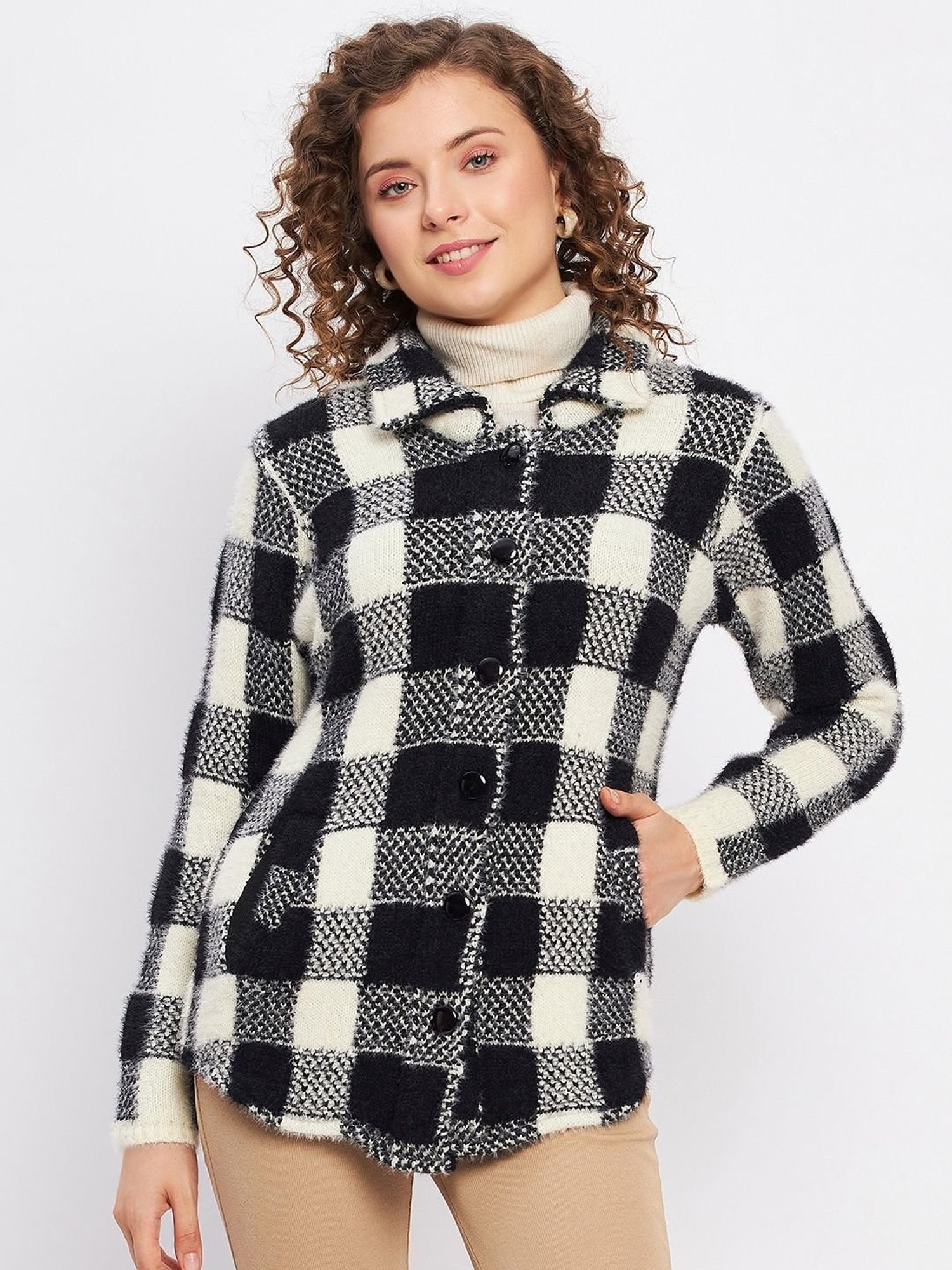 Duke Black & White Chequered Cardigan