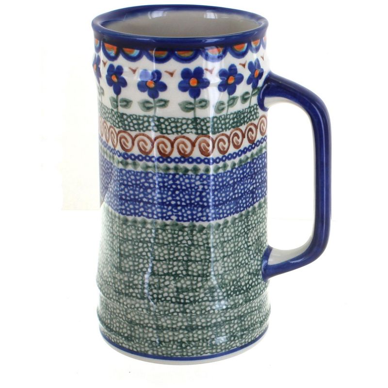 Blue Rose Polish Pottery Aztec Flower Beer Mug