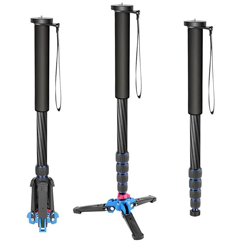 Extendable Camera Carbon Fiber Monopod with Removable Foldable Tripod Support Base: 5-Section Leg, Max. 66 inches for Canon Nikon Sony DSLR Cameras, Payload up to 11 pounds/5 kilograms
