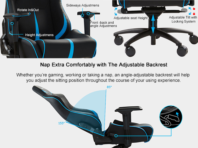 E-WIN Flash XL Series FLA Ergonomic Computer Gaming Chair with Head Pillow and Lumbar Support