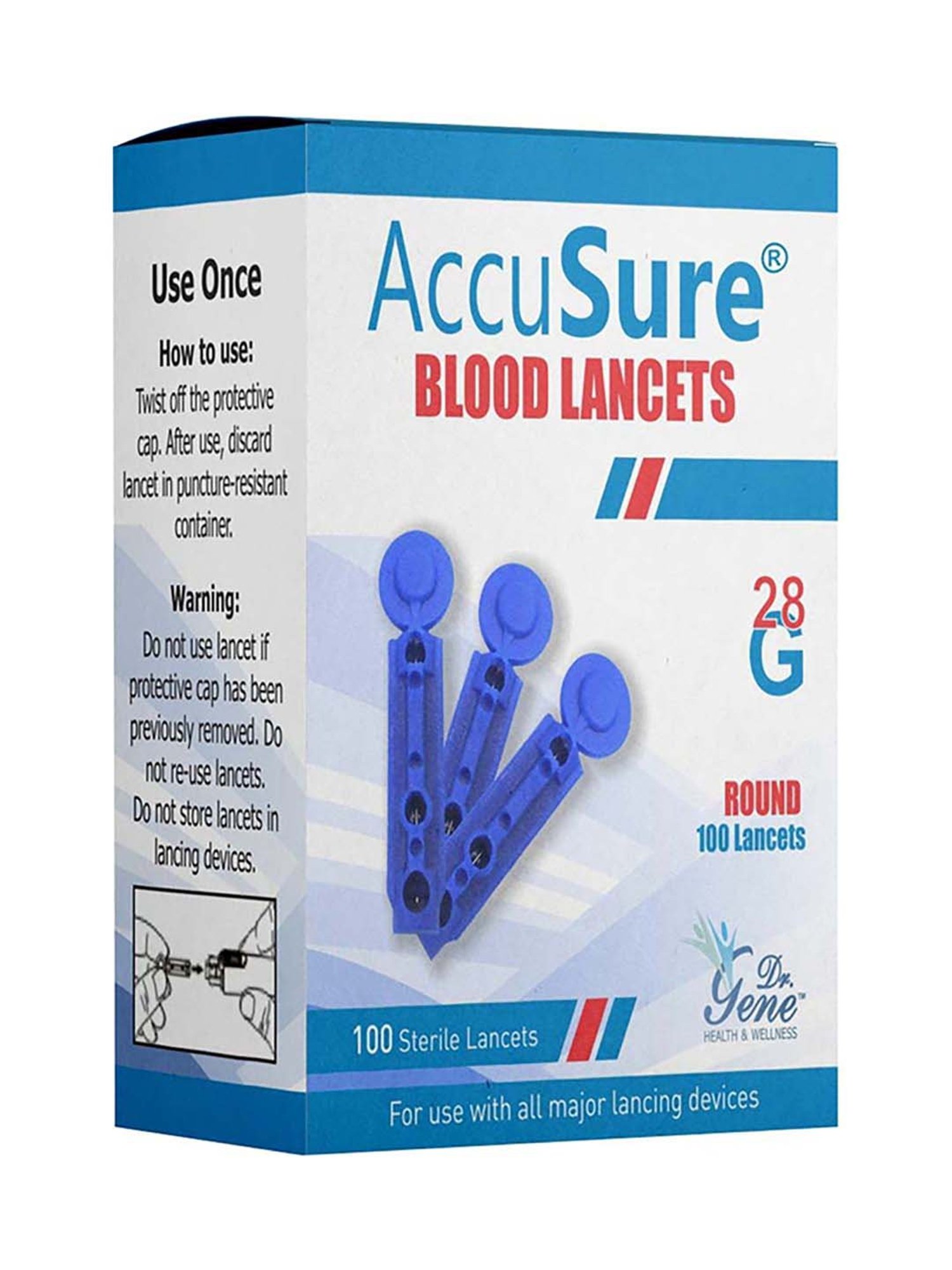 AccuSure Round Blood Lancets - Pack of 200 (Blue)