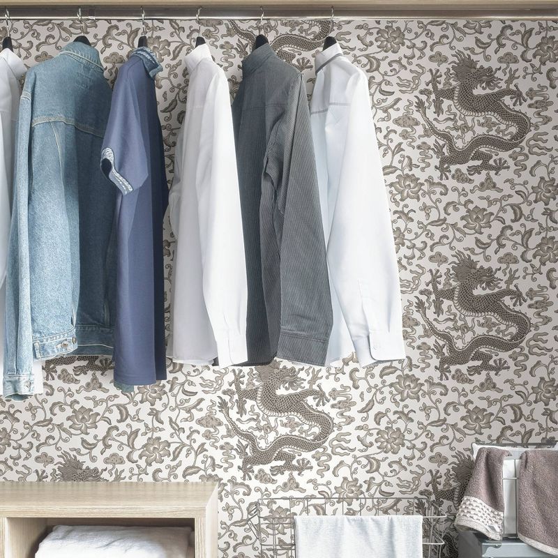 Brewster Gray Chi'en Dragon Scalamandre Self Adhesive Wallpaper