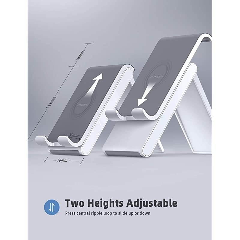 Adjustable Cell Phone Stand Foldable Portable Holder Cradle for Desk Desktop Charging Dock Compatible with Phone 12 Mini 11 Pro XS Max XR X 8 7 6S Plus Galaxy S10 S9 S8 Smartphones Gray