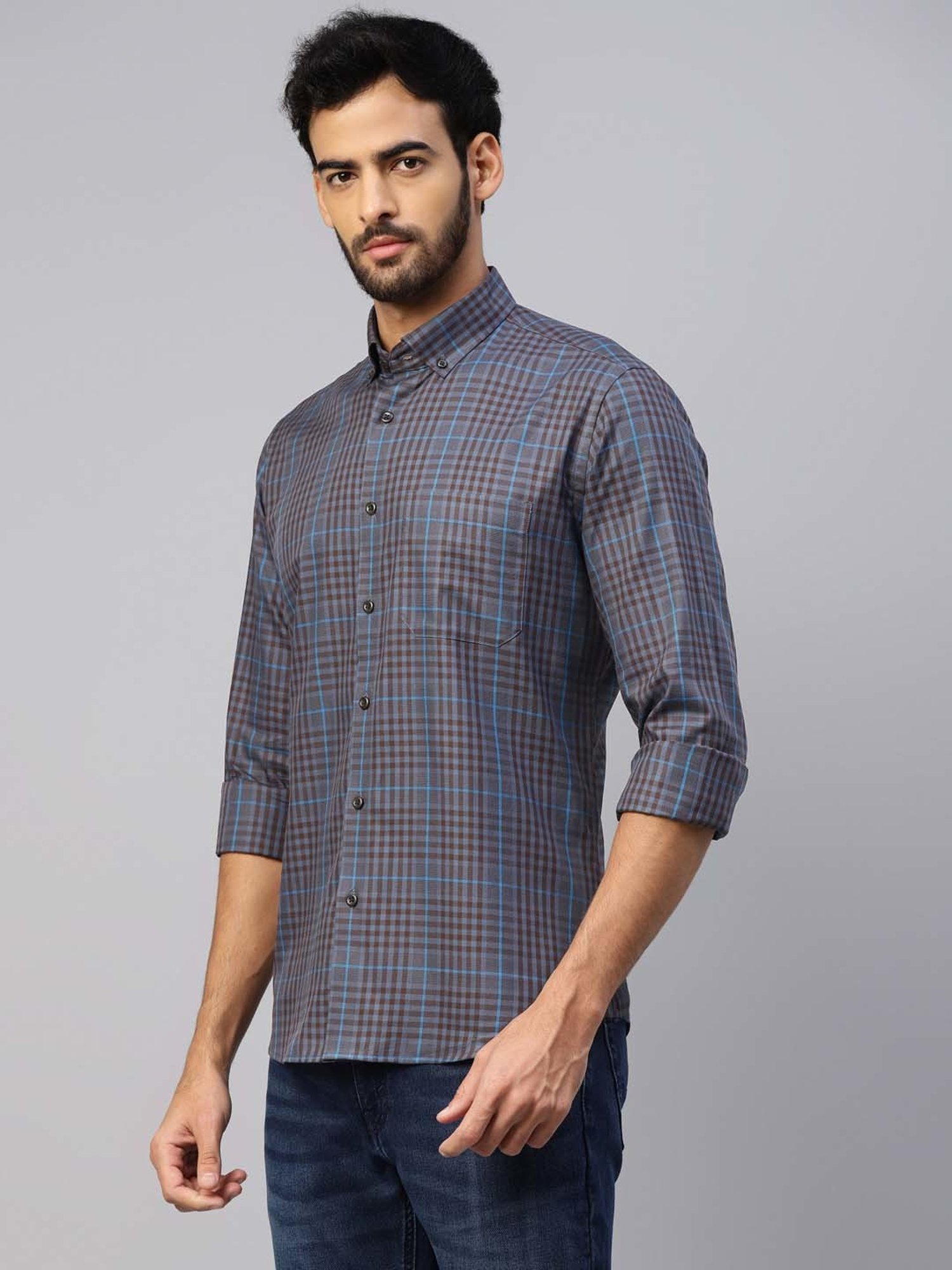 Don Vino Grey Slim Fit Check Shirt