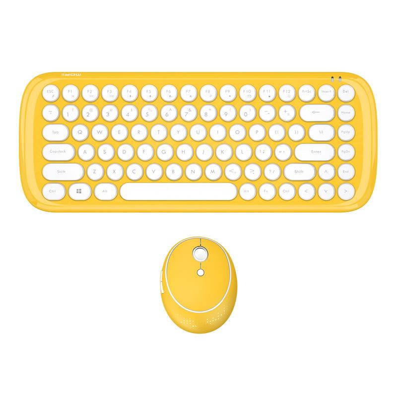 Keyboard Mouse Set 2.4G Girl Office Home Cute Laptop Desktop Mute Wireless Round Keyboard and Mouse -White yellow