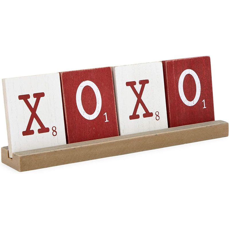 Farmlyn Creek 5 Pieces Wooden XOXO Letters with Stand, Valentine's Tabletop D'ecor