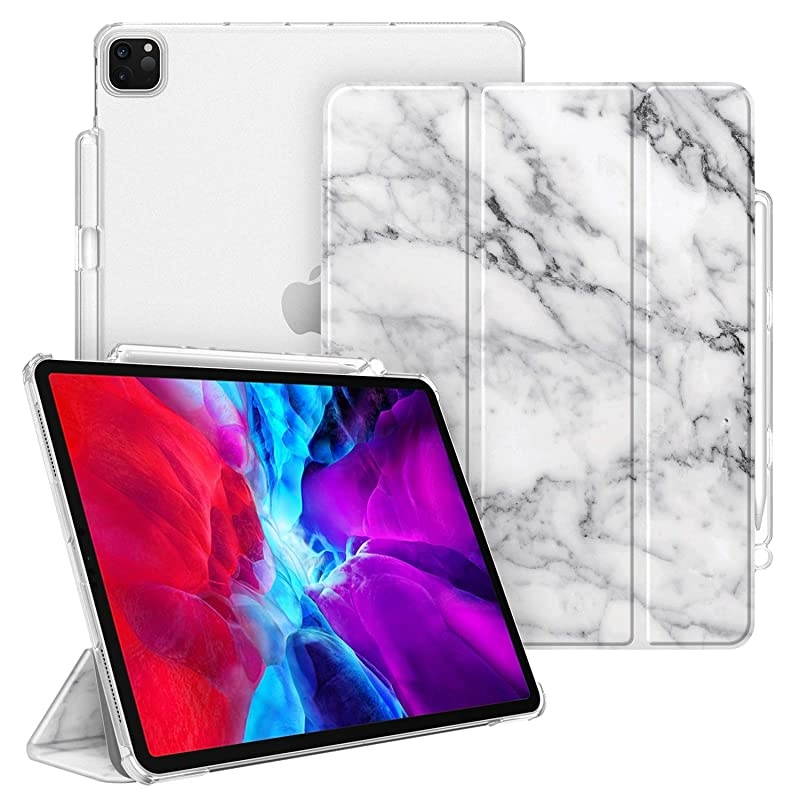 SlimShell Case for iPad Pro 12.9" 4th & 3rd Generation 2020/2018 with Pencil Holder - Lightweight Cover Translucent Frosted Stand Hard Back, Auto Wake/Sleep (Marble)