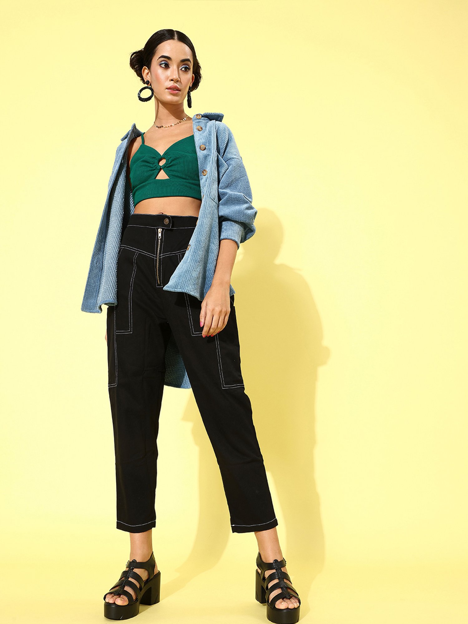 KASSUALLY Green Relaxed Fit Cotton Crop Top
