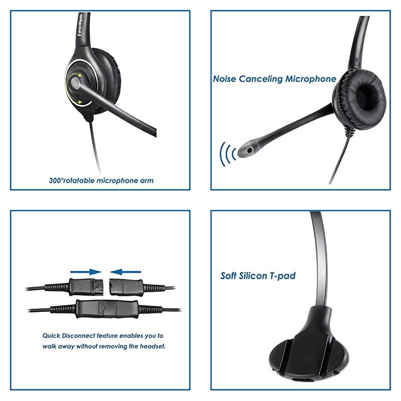 Ear Noise Canceling Headset for Call Center/Office with QD Cable for All Cisco 6000, 7800 and 8000 Series Phones and Also Models 7940 7941 7942 7945 7960 7961 7962 7965 7970 8841