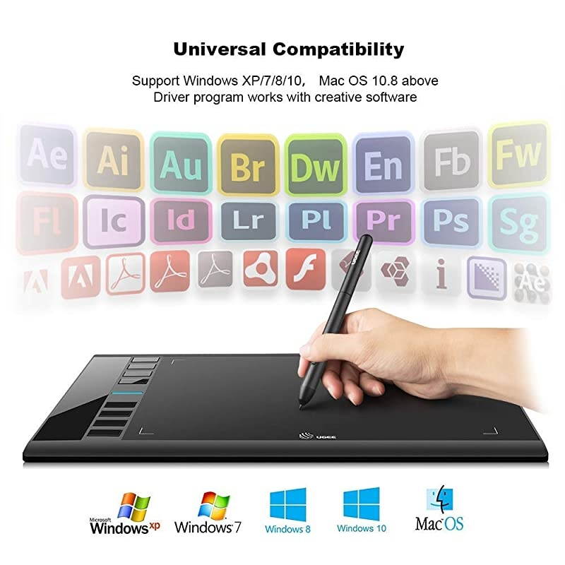 M708 V2 Graphics Drawing Tablet 10 x 6 Inch Large Drawing Tablet 8192 Levels Pressure BatteryFree Pen Stylus 8 Hotkeys Compatible with Windows 1087 Mac Os Artist Designer Amateur