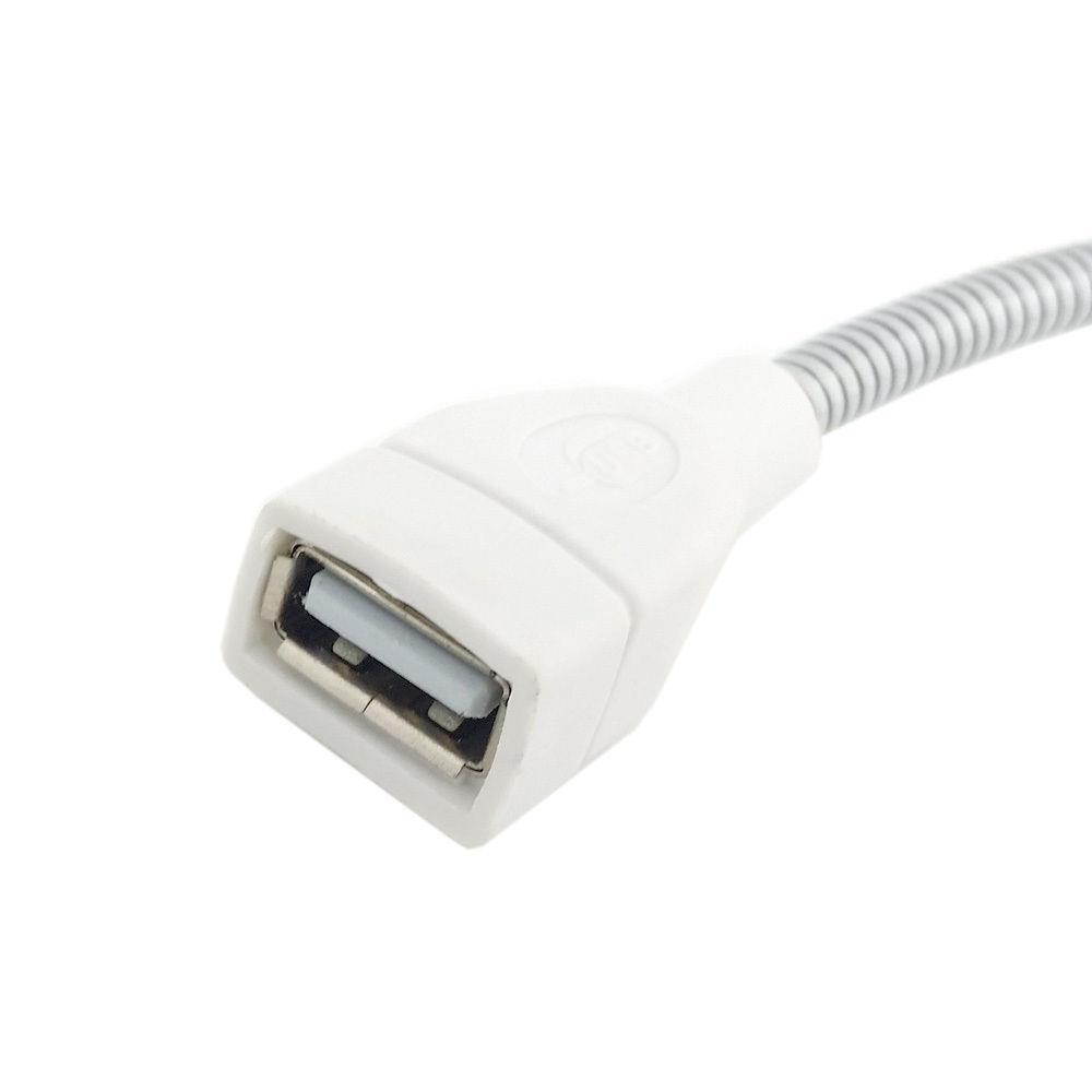 Flexible USB 2.0 Male to USB 2.0 Female Data & Power Extension Cable Metal Stand Holder White 0.3m