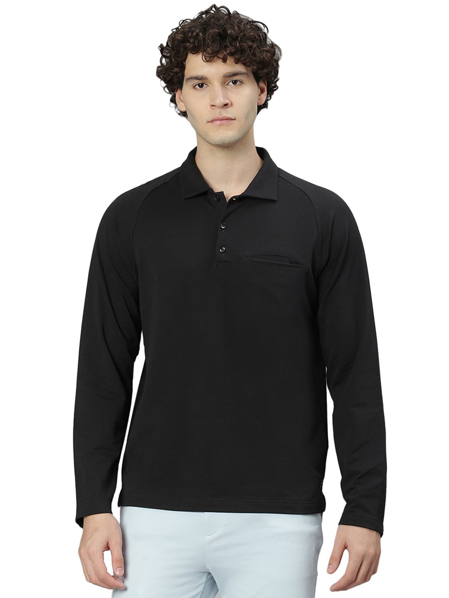 Slowave Black Regular Fit Polo T-Shirt