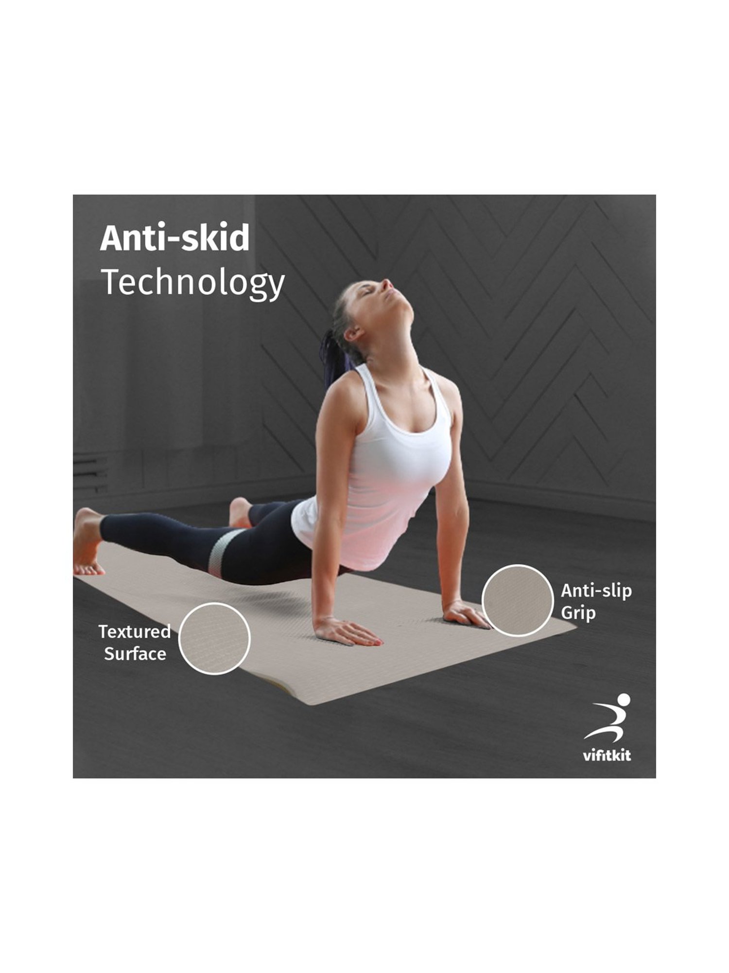 Vifitkit Anti-Skid Yoga Mat (Grey) Size - 6mm