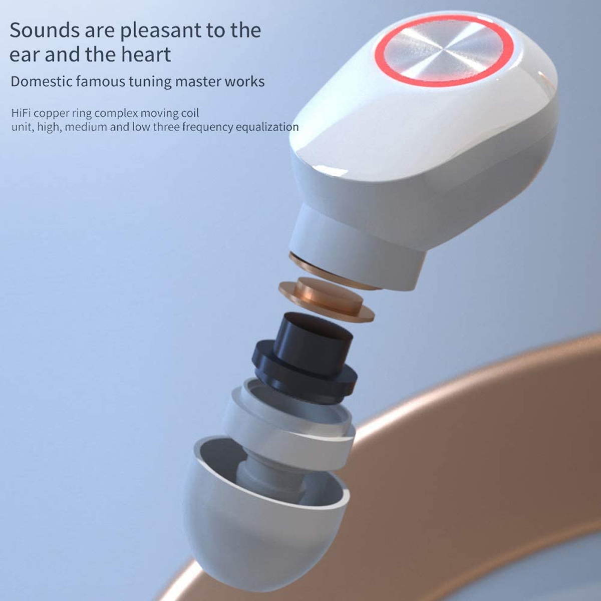 LED Wireless Earbuds, TWS Bluetooth 5.1 Headphones Stereo Sound Earphones 46H Playtime Charging Case Gaming Headsets Sweat Proof Dual Headset with Built-in Noise Cancelling Mic for Sports, White, BE56