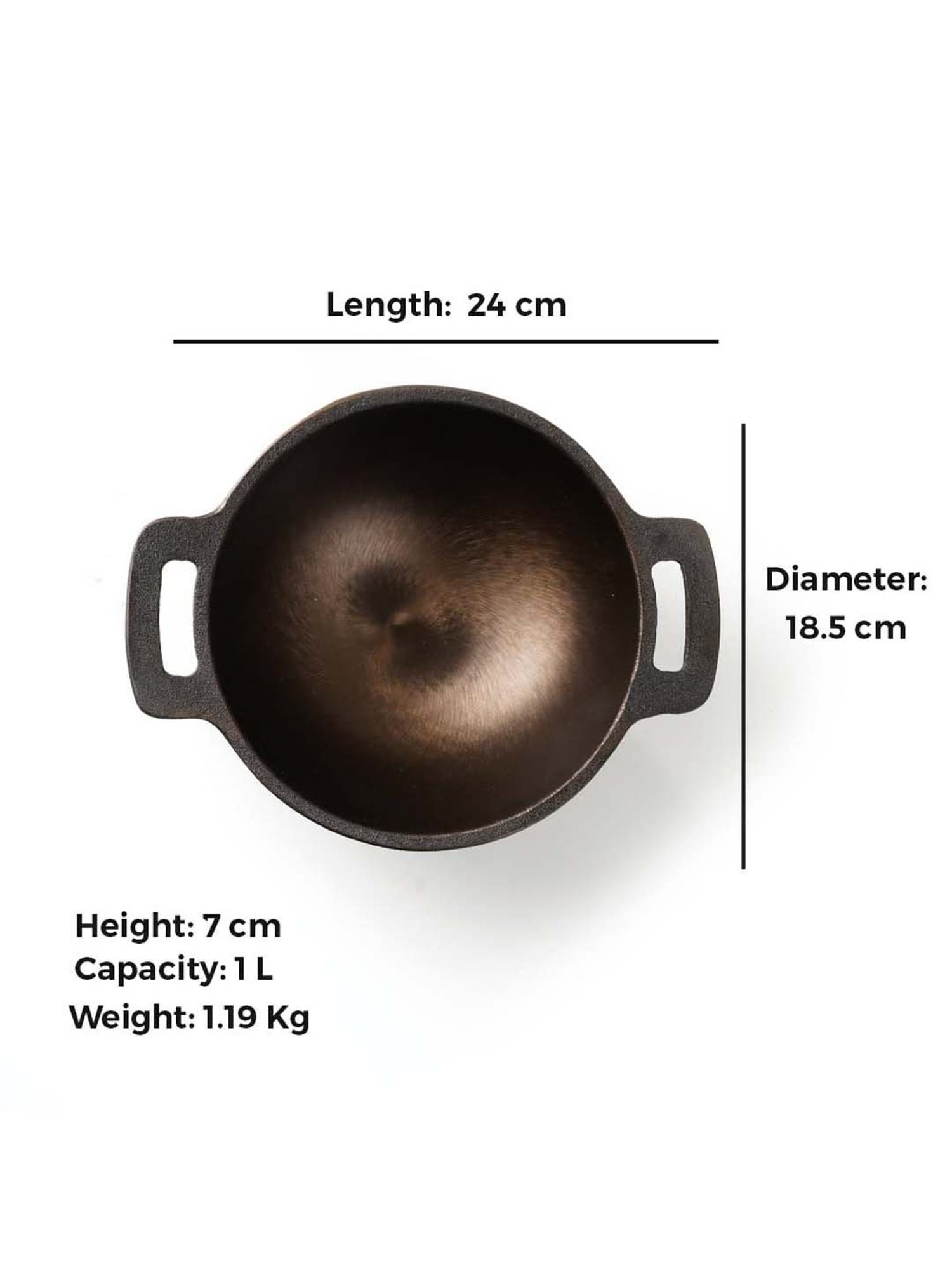 The Indus Valley Black Cast Iron 18.5 cm Non-Stick Kadai (1 L) - Set of 1