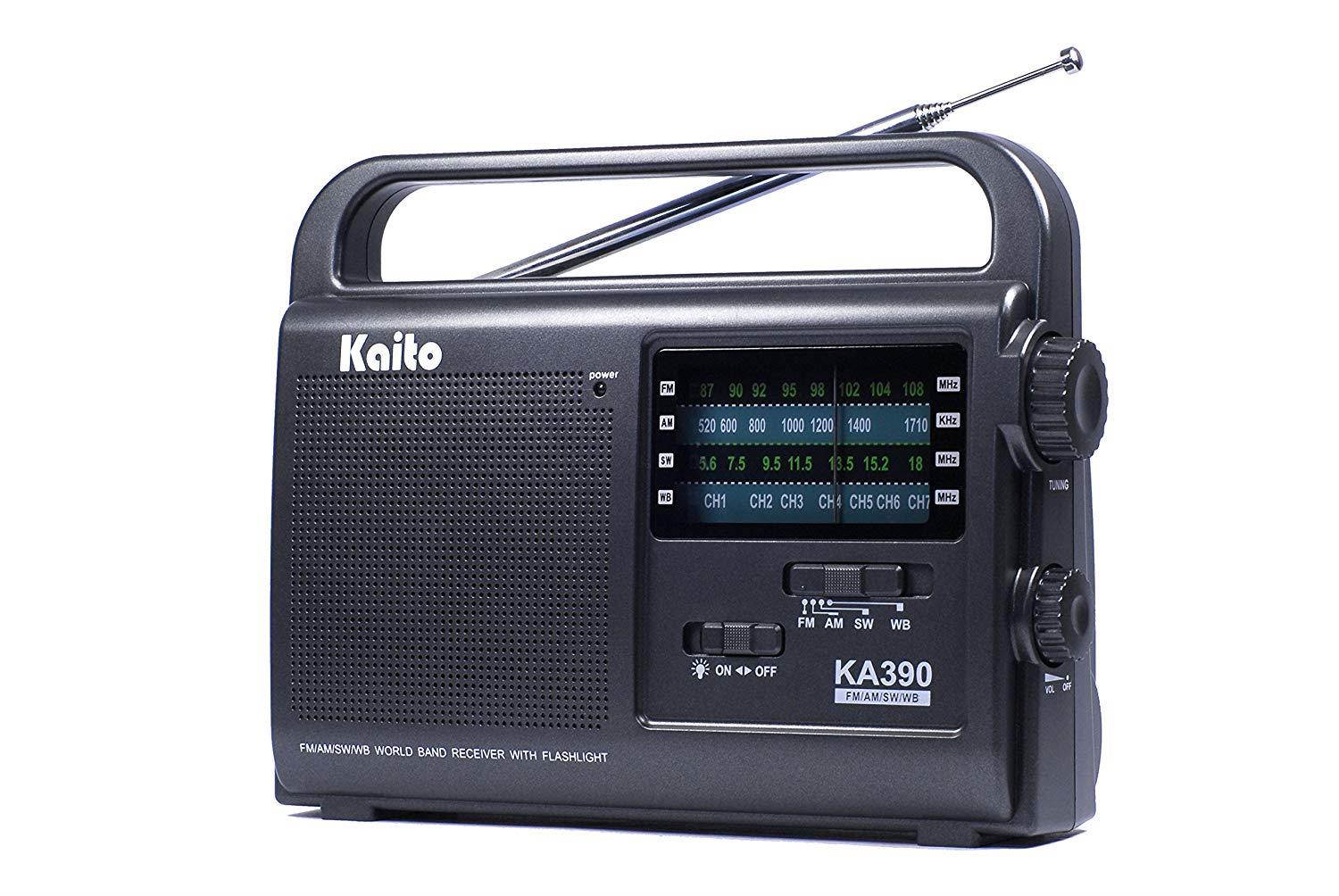 Kaito KA390 Portable AM/FM Shortwave NOAA Weather Radio with LED Flashlight, Color Black