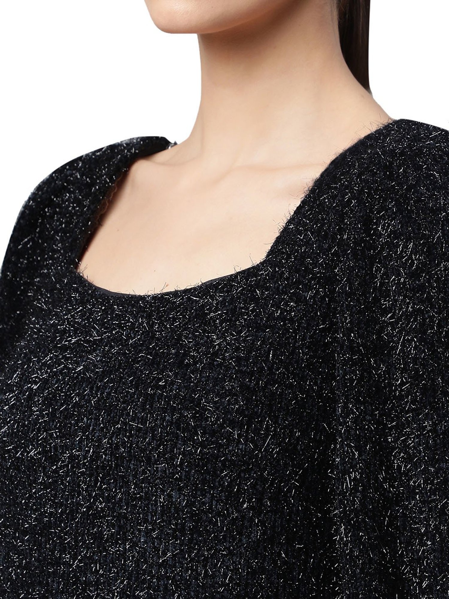 Global Republic Navy Textured Shimmery Sheath Shift Dress