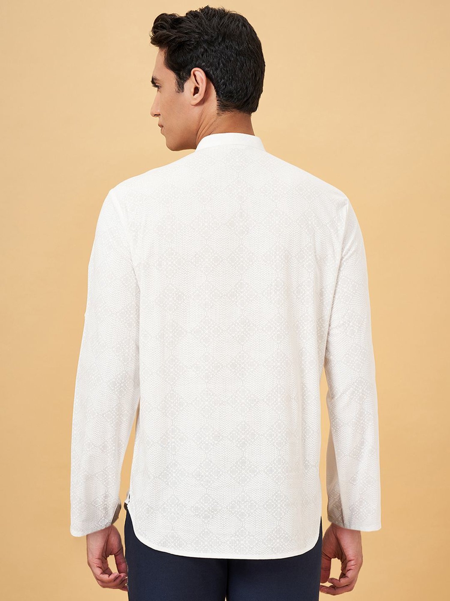 Indus Route By Pantaloons White Pearl Regular Fit Texture Short Kurta