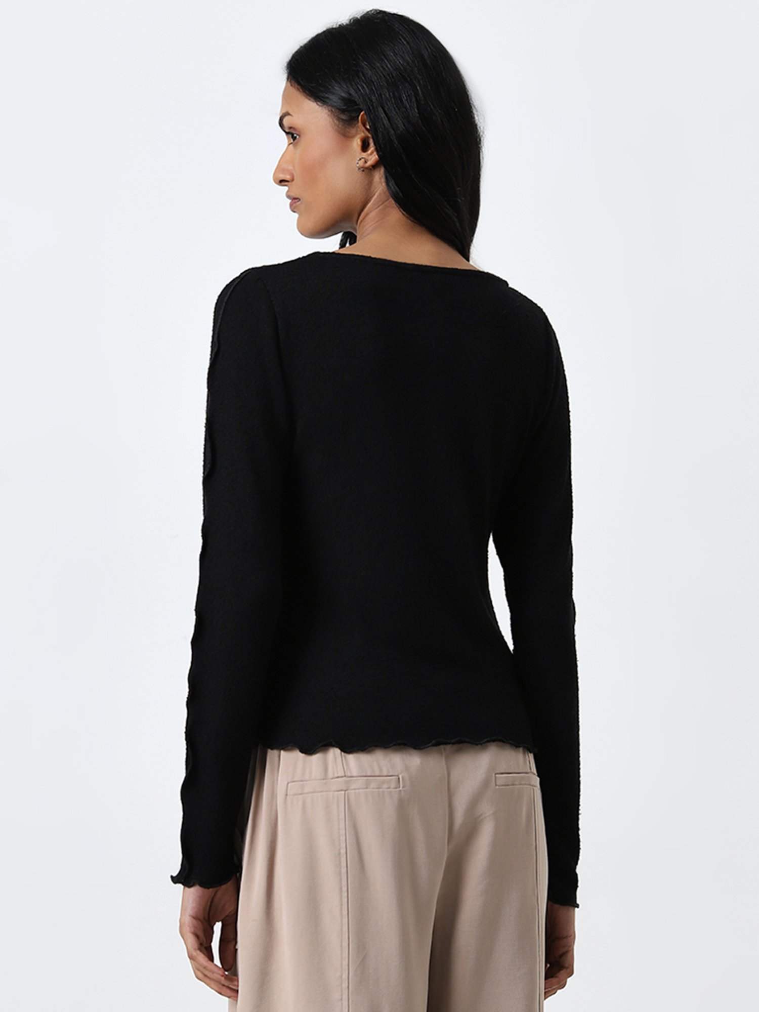 LOV by Westside Black Knit-Textured Top
