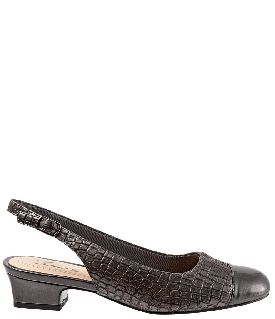 Trotters Dea Patent Croco Print Slingback Block Heel Pumps