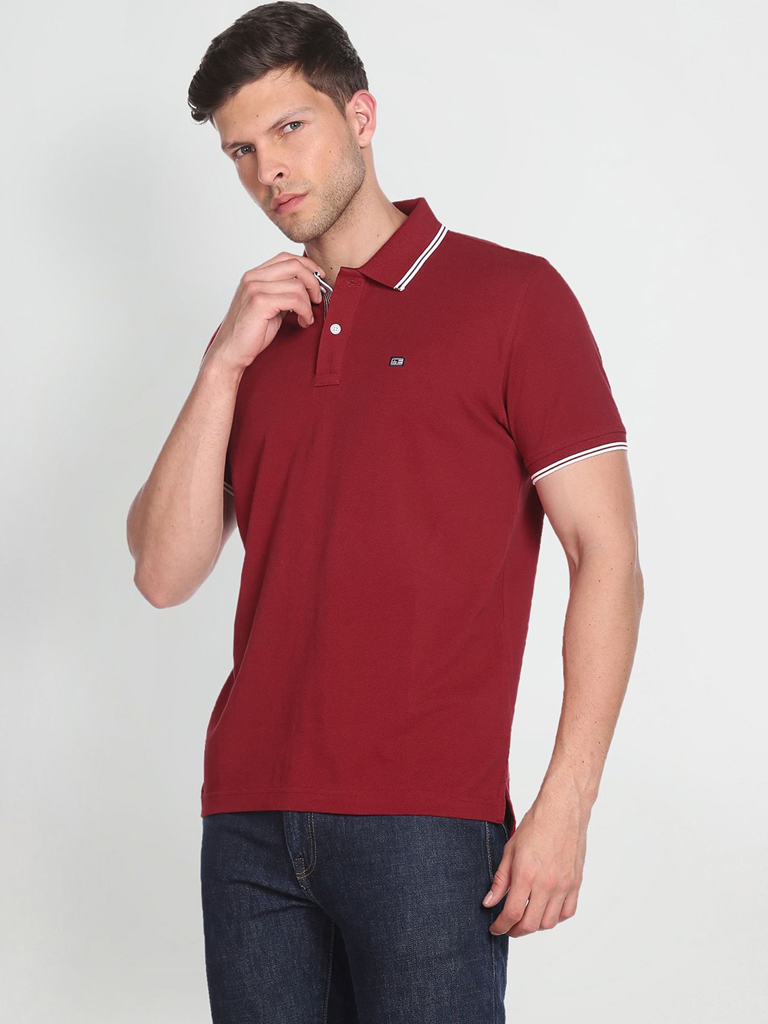 Arrow Sport Red Cotton Regular Fit Polo T-Shirt