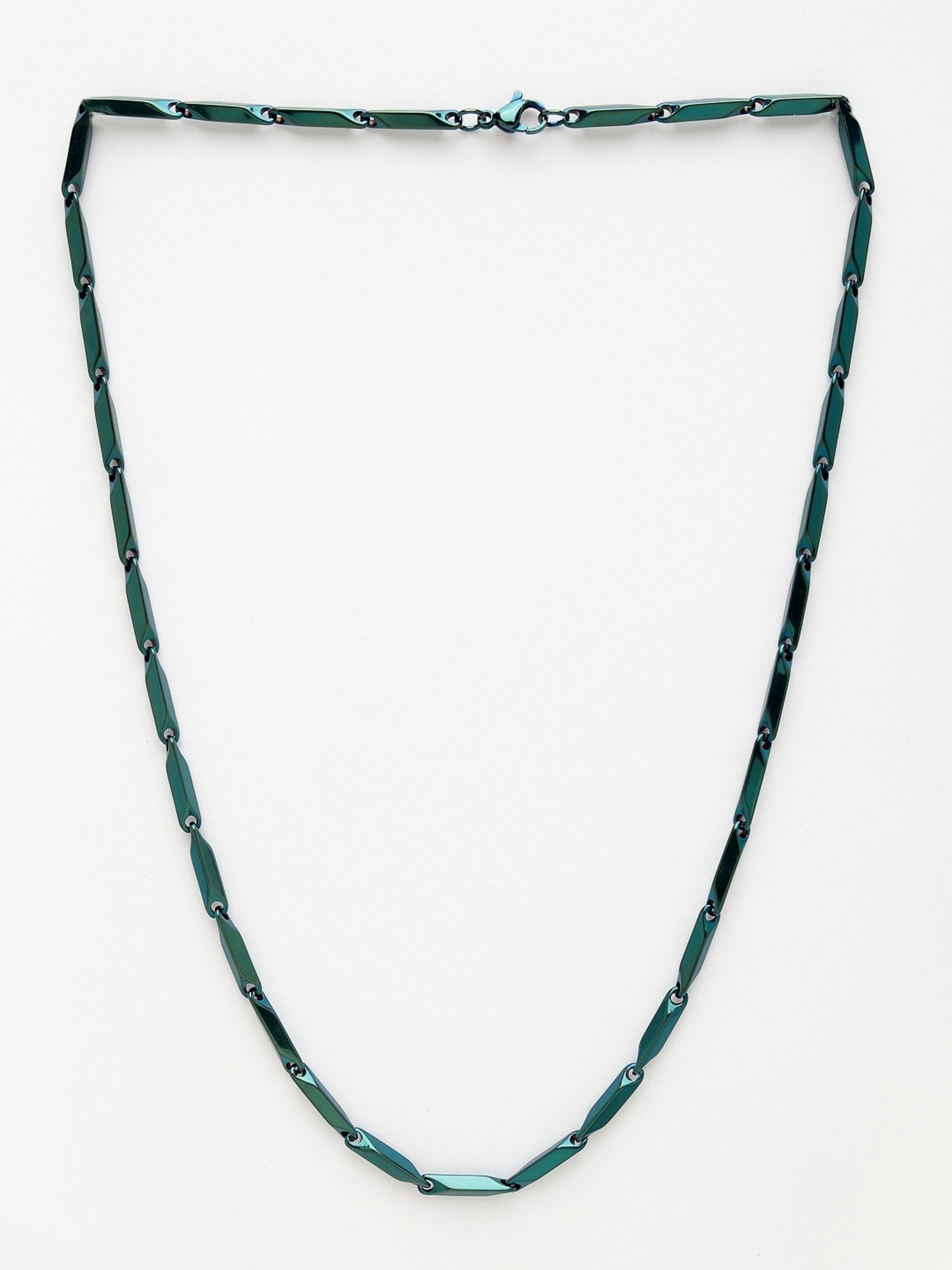 NVR Men Green Rhodium-Plated Stainless Steel Chain