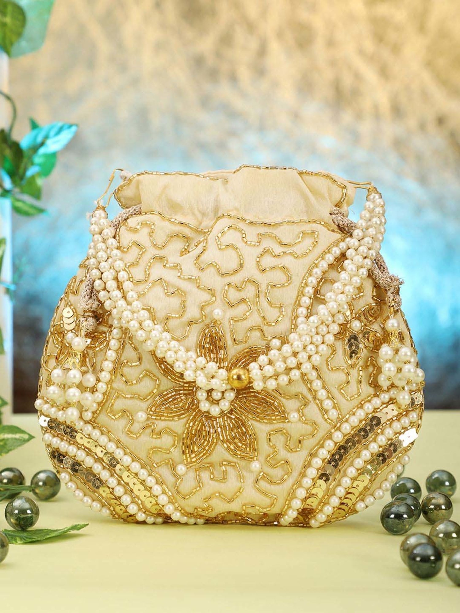 Gaurapakhi Golden Embellished Potli