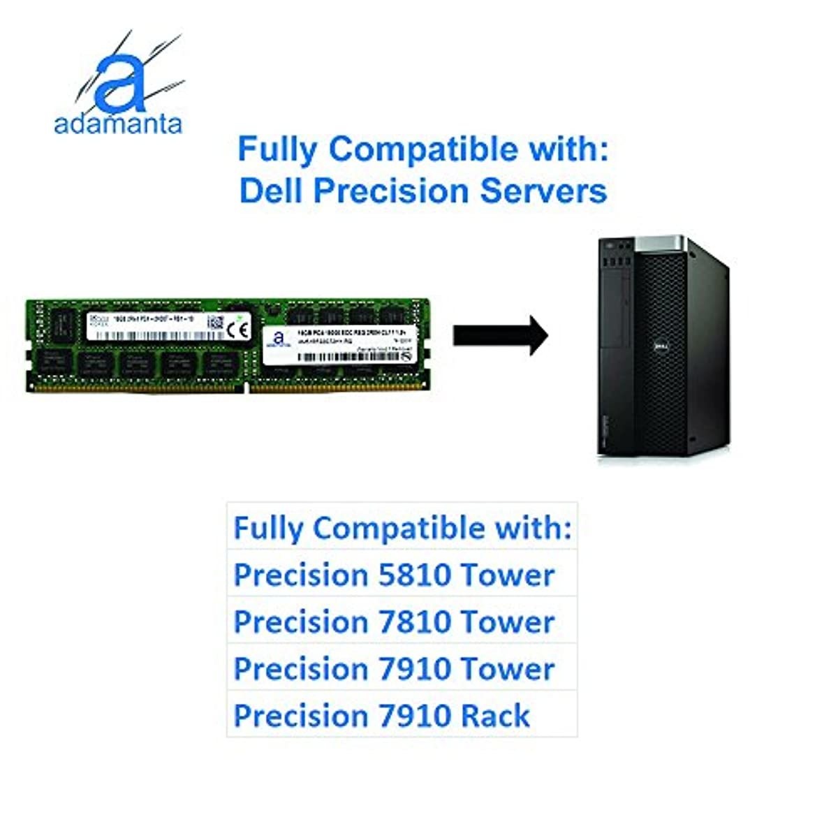 Adamanta 16GB (1x16GB) Server Memory Upgrade Compatible Compatible for Dell Poweredge, HP Apollo & HP Proliant Servers Hynix Original DDR4 2400MHZ PC4-19200 ECC Registered Chip 2Rx4 CL17 1.2v DRAM RAM